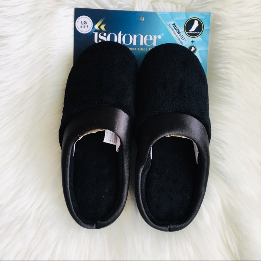 NWT Isotoner Women's Microterry Clog Slippers with Satin Trim - Picture 2 of 7